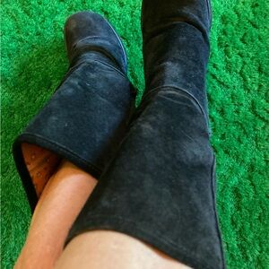 Vintage Y2K Rocket Dog Women Black Suede Leather Mid Calf Wedge Boots